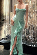 Meridress Spaghetti Strap Frill Trim Draped Slit Maxi Dress
