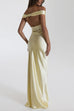 Meridress Off Shoulder Backless Cut Out Satin Maxi Dress