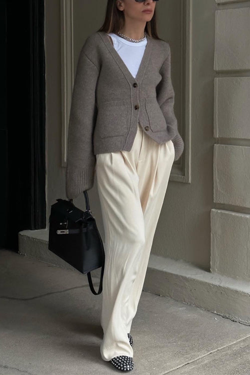 Meridress V Neck Button Down Pocketed Sweater Cardigan