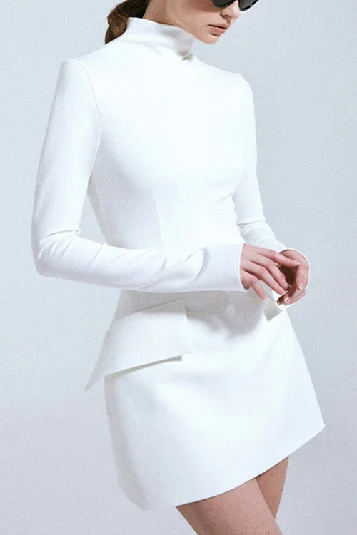 Meridress Mockneck Long Sleeves Waisted Mini Dress