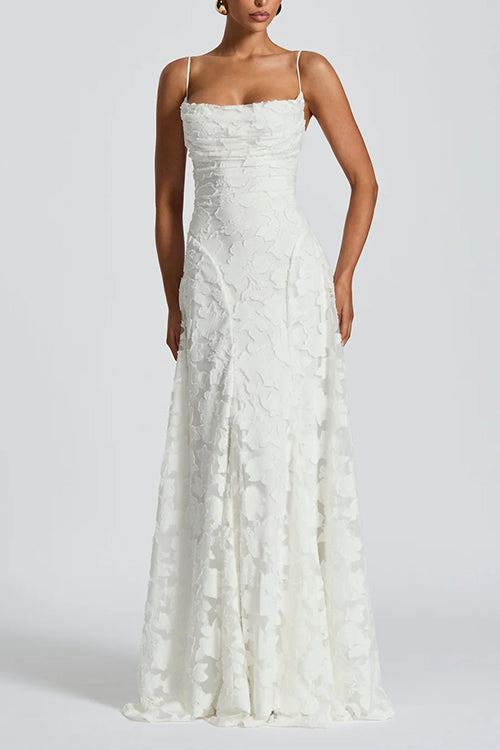 Meridress Spaghetti Strap Backless Lace-up Jacquard Maxi Dress