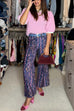 High Waist Paisley Print Pocketed Wide Leg Pants