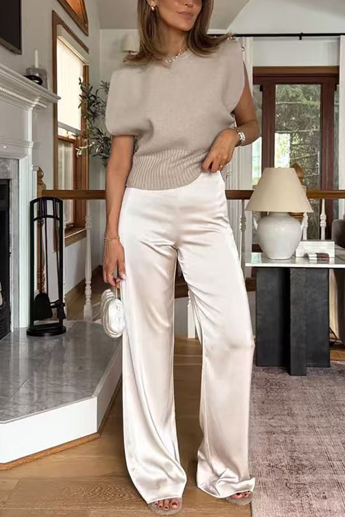 Meridress High Rise Straight Leg Satin Pants