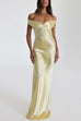 Meridress Off Shoulder Backless Cut Out Satin Maxi Dress