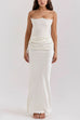 Meridress Strapless Ruched Satin Splice Bodycon Maxi Dress
