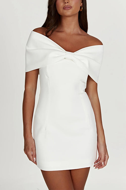 Meridress Bow Off Shoulder Bodycon Mini Party Dress