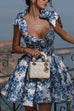 Meridress Bow Shoulder Floral Print A-line Mini Cami Dress