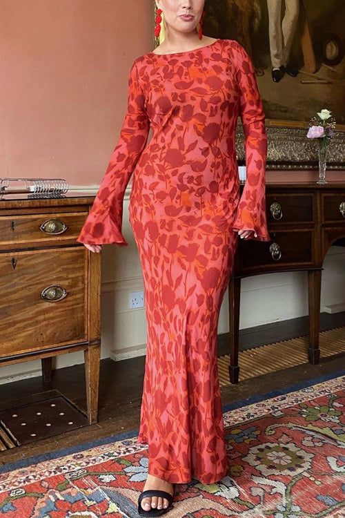 Meridress Bell Long Sleeves Floral Print Maxi Dress
