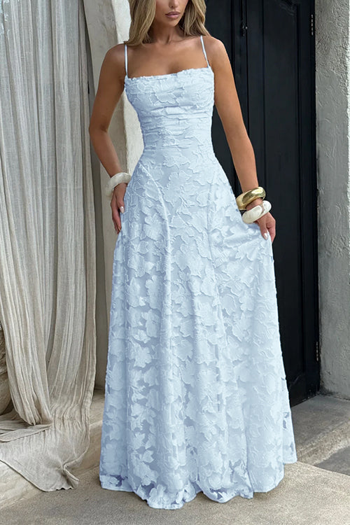 Meridress Spaghetti Strap Backless Lace-up Jacquard Maxi Dress