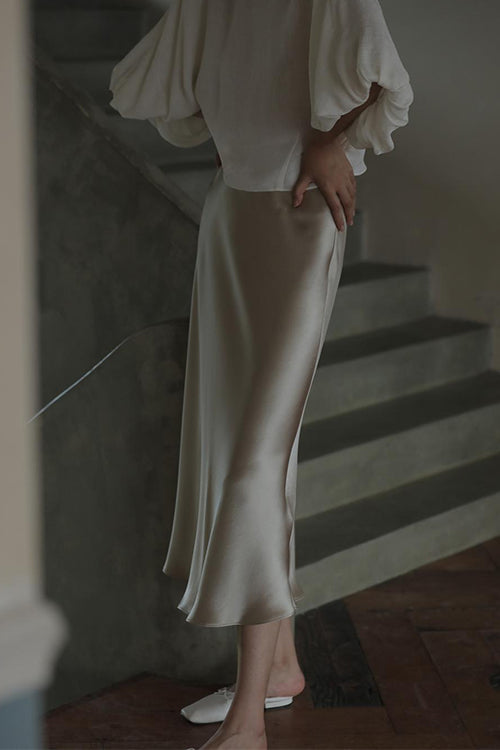 Meridress High Waist Comfy Satin Midi Skirt