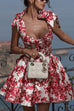 Meridress Bow Shoulder Floral Print A-line Mini Cami Dress