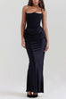 Meridress Strapless Ruched Satin Splice Bodycon Maxi Dress