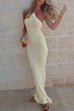 Meridress Halter Open Back Hollow Out Knit Bodycon Maxi Dress