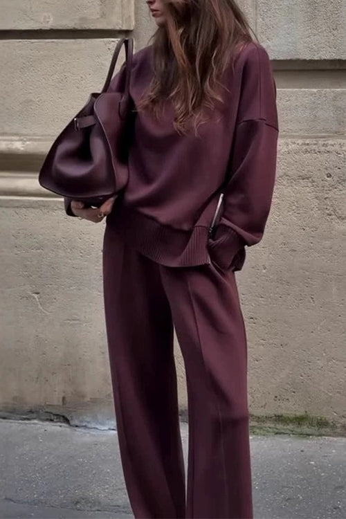 Meridress High Neck Side Zipper Up Sweatshirt and Wide Leg Pants Set