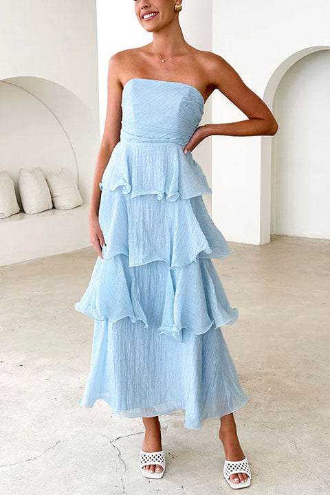 Meridress Strapless Empire Waist Ruffle Layered Maxi Dress