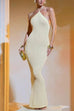Meridress Halter Open Back Hollow Out Knit Bodycon Maxi Dress