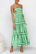 Meridress Spaghetti Strap Tiered Color Block Striped Maxi Dress