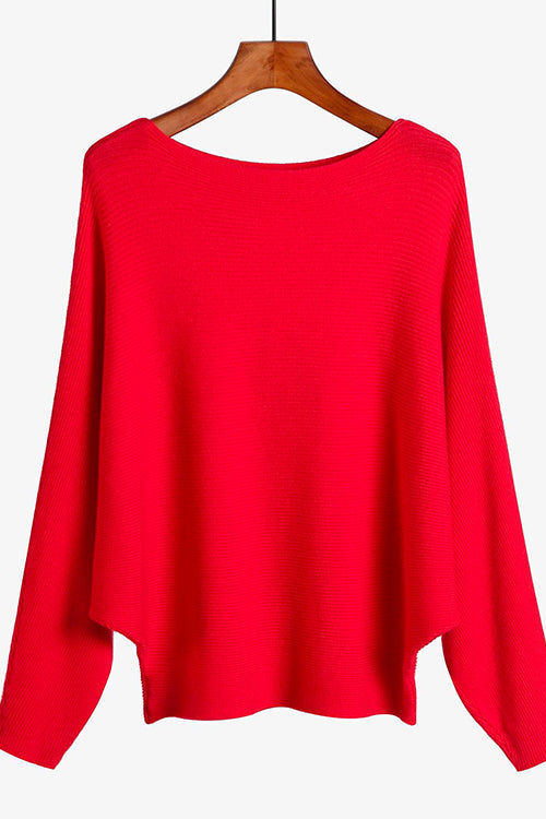 Meridress Boat Neck Batwing Sleeves Ribbed Knit Sweater