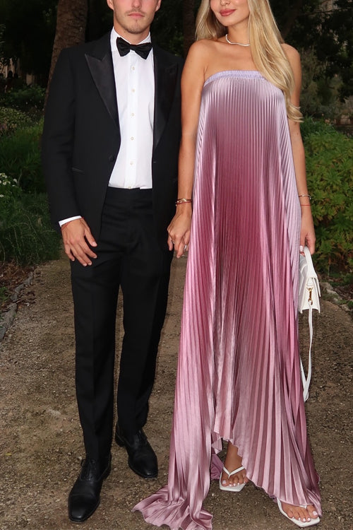 Meridress Strapless Tube Gradient Ombre Satin Maxi Party Dress