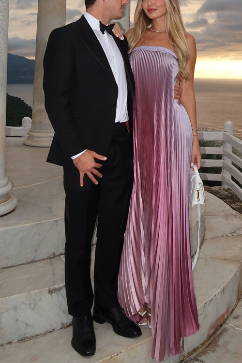 Meridress Strapless Tube Gradient Ombre Satin Maxi Party Dress