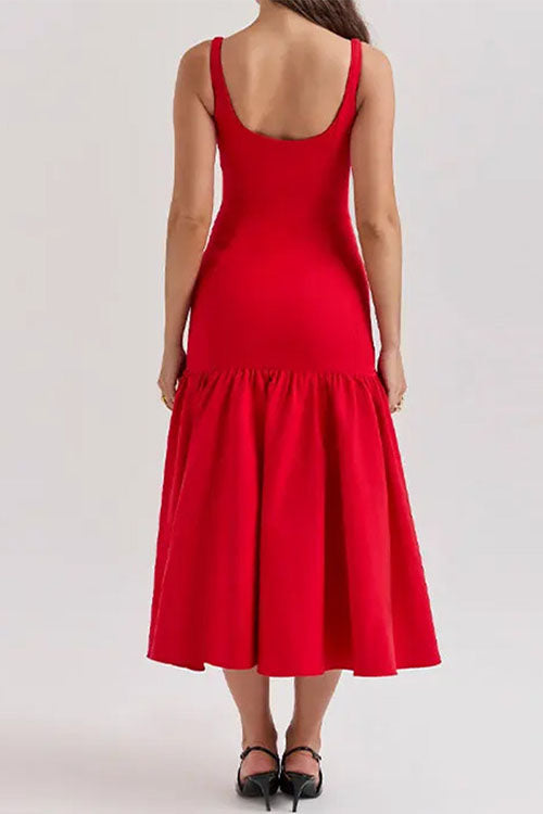 Meridress U Neck Sleeveless Ruffle Bodycon Midi Dress