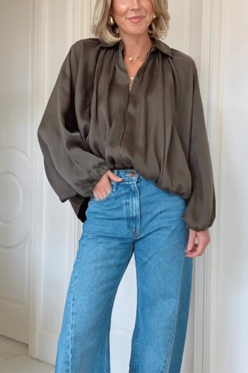 Meridress Lapel Batwing Sleeves Zip Up Bomber Jacket