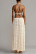 Meridress Frilled Halter Open Back Crop Top and Pleated Maxi Skirt Set