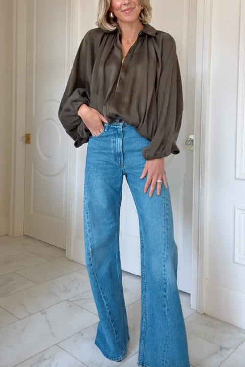 Meridress Lapel Batwing Sleeves Zip Up Bomber Jacket