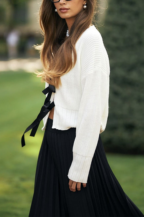 Meridress V Neck Bow Tie Front Elegant Sweater