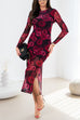 Long Sleeves Roses Print Side Slit Midi Dress