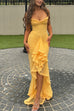 Meridress Spaghetti Strap Frill Trim Draped Slit Maxi Dress