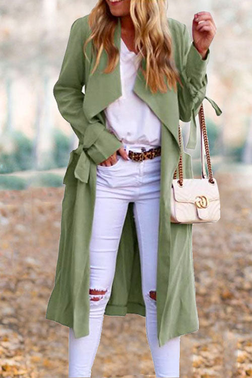 Meridress Drap Front Tie Waist Solid Fall Midi Cardigan