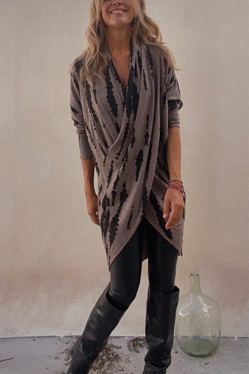 Meridress Irregular Front Cross Long Sleeve Tie Dye Top