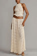 Meridress Frilled Halter Open Back Crop Top and Pleated Maxi Skirt Set