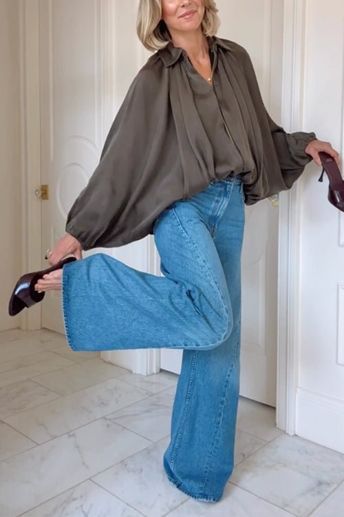 Meridress Lapel Batwing Sleeves Zip Up Bomber Jacket