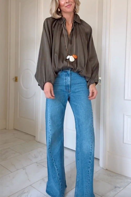 Meridress Lapel Batwing Sleeves Zip Up Bomber Jacket