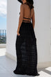Meridress Frilled Halter Open Back Crop Top and Pleated Maxi Skirt Set