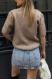 Crewneck Short Sleeves Bow Decorative Sweater Top