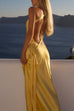 Meridress One Shoulder Open Back Tie Knot Satin Maxi Dress