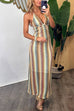 Meridress Halter V Neck Backless Color Block Crochet Maxi Dress