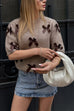 Crewneck Short Sleeves Bow Decorative Sweater Top