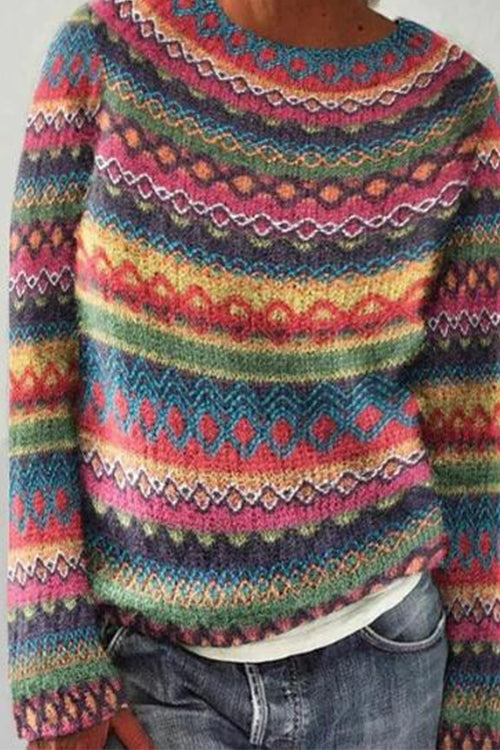 Meridress Crewneck Vibrant Rainbow Chunky Knit Sweater(in 4 Patterns)
