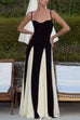 Meridress Low Cut Color Block Swing Maxi Cami Dress