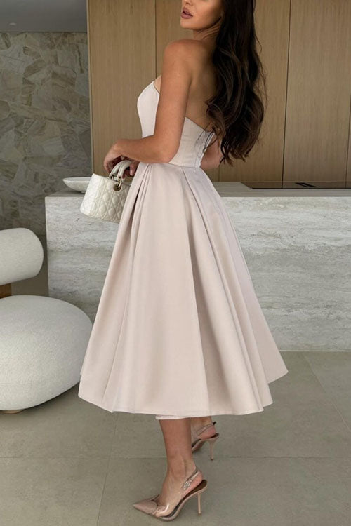 Meridress Strapless Open Back Waisted Swing Midi Dress
