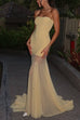 Meridress Strapless Tube Flare Mesh Maxi Party Dress