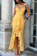 Meridress Spaghetti Strap Frill Trim Draped Slit Maxi Dress