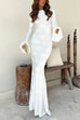 Meridress Bell Long Sleeves Backless Lace-up Shell Print Maxi Dress