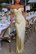 Meridress Off Shoulder Backless Cut Out Satin Maxi Dress