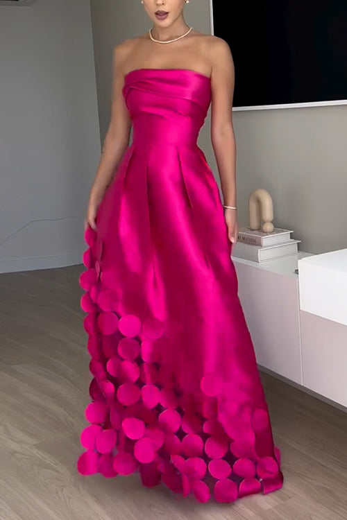 Meridress Strapless Waisted Polka Dot Applique Maxi Party Dress