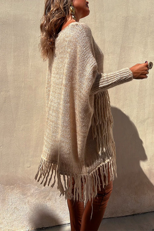 Coziest Dolman Sleeves Pocketed Tassel Sweater